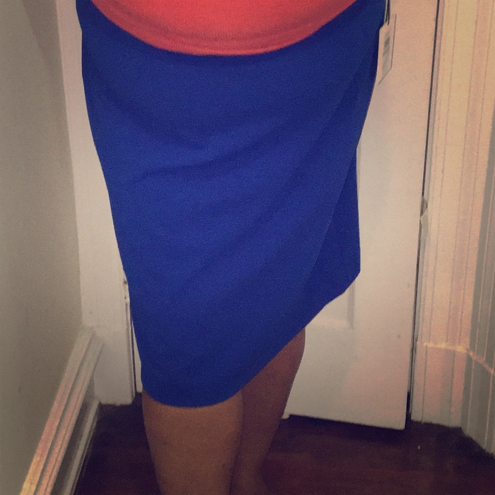 Calvin Klein Cobalt Blue High Rise Luxe Stretch Pencil Skirt